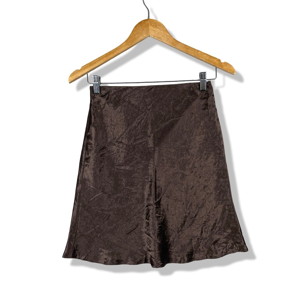 Aritzia Babaton Satin Mini Skirt Womens 2 Brown Slip 90s Y2K Minimalist Chic